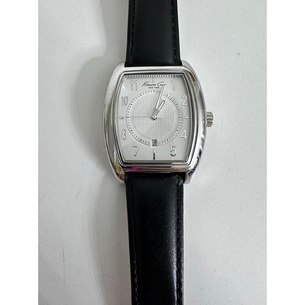 Kenneth Cole New York Men's Black Silver Leather Straps Wrist Watch KC1543